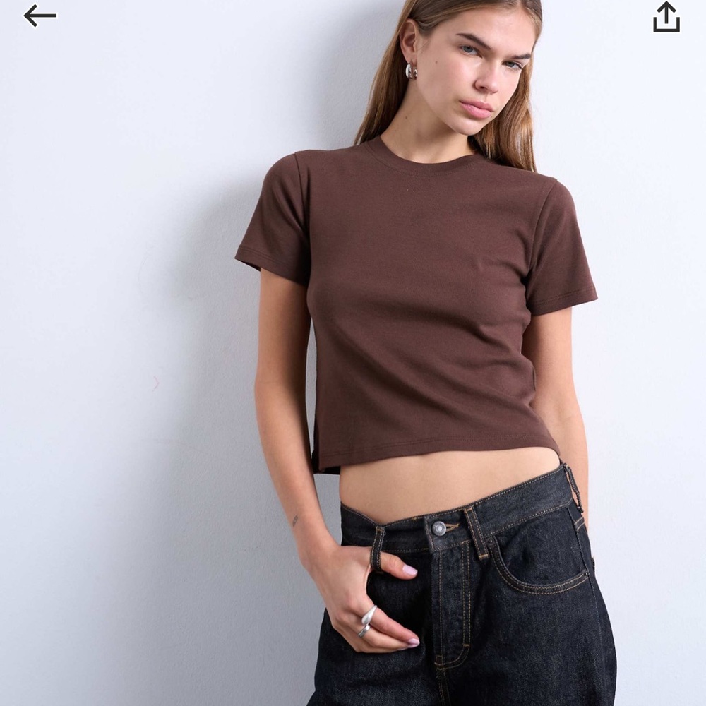 WEEKDAY Sweden Crop T-Shirt Brown Sz M NWOT